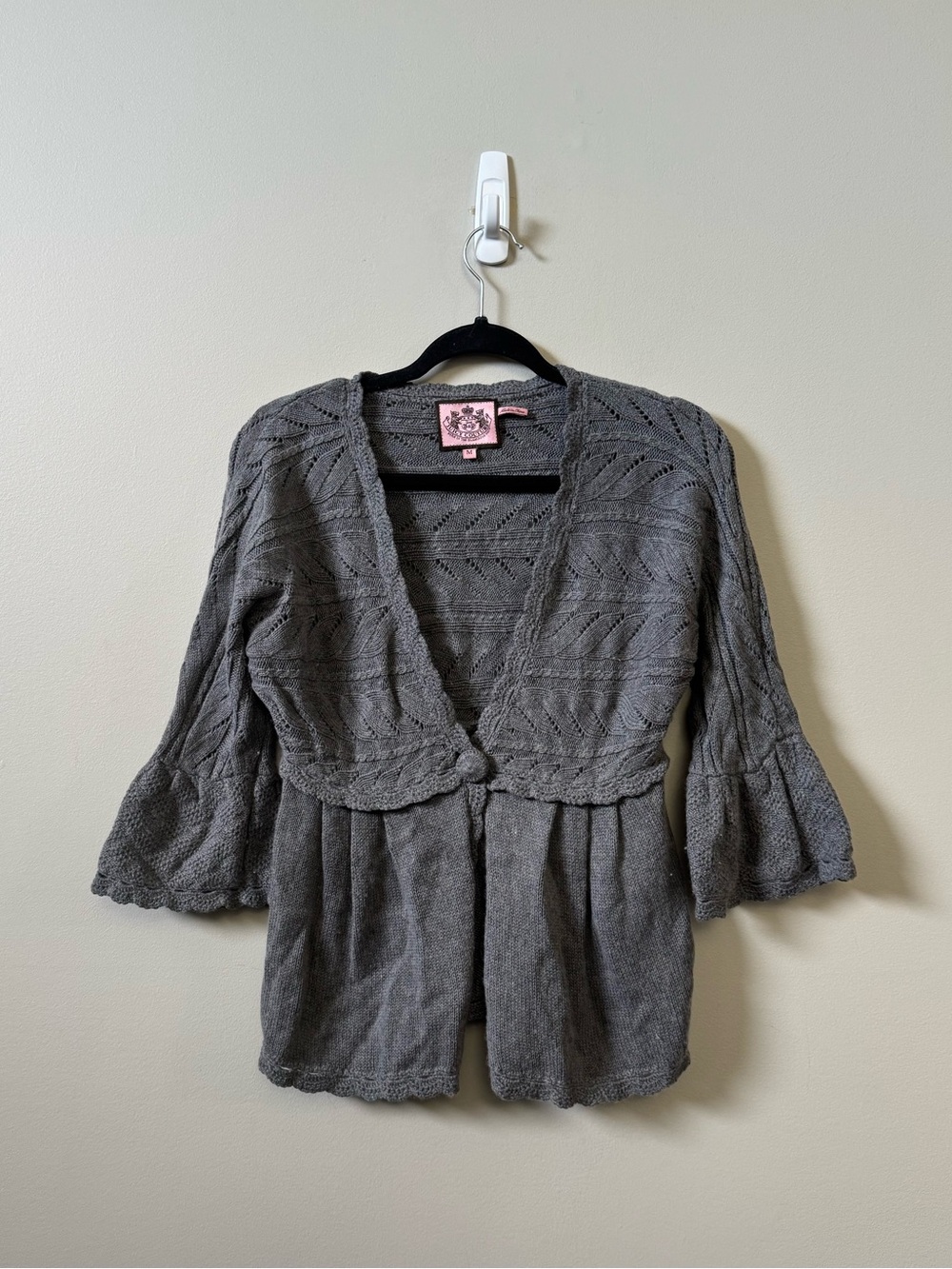 Juicy couture vintage Y2K pointelle knit flare sleeve babydoll cardigan sweater